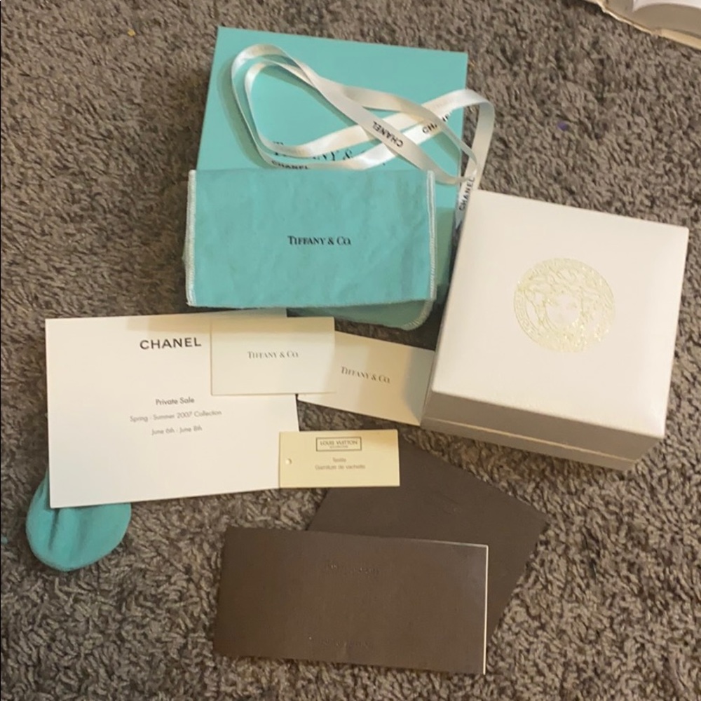 Tiffany & CO and Versace boxes plus LV and Chanel